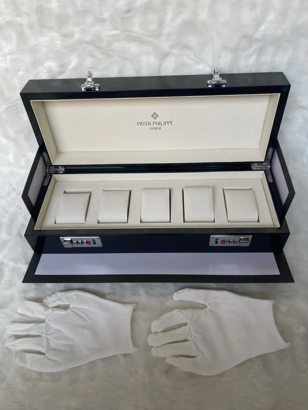 Patek Philippe Black Gloss Presentation Watch Box with White Gloves